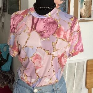 SHEIN Pink and Gold Patterned Top